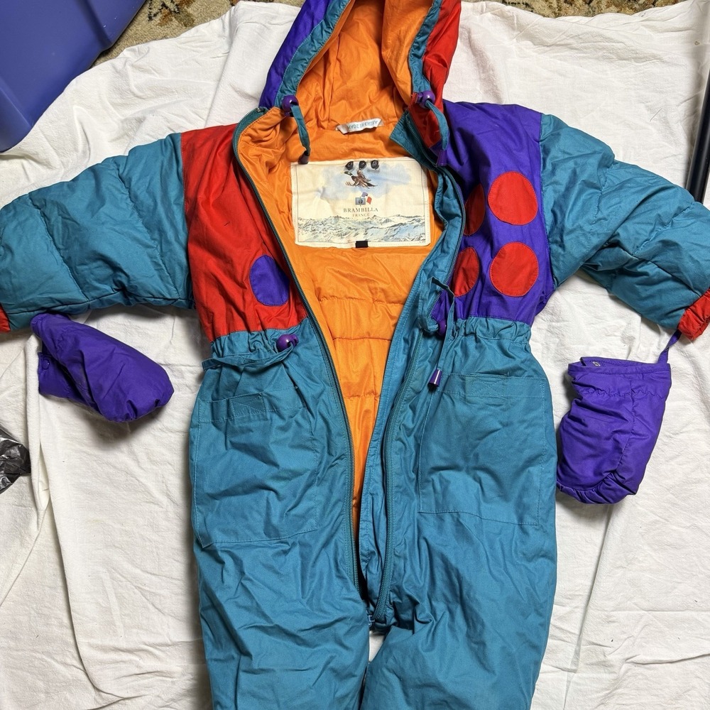 Vintage 90's Brambilla France Toddler Baby Snowsuit Red Blue Yellow 18/24 Months